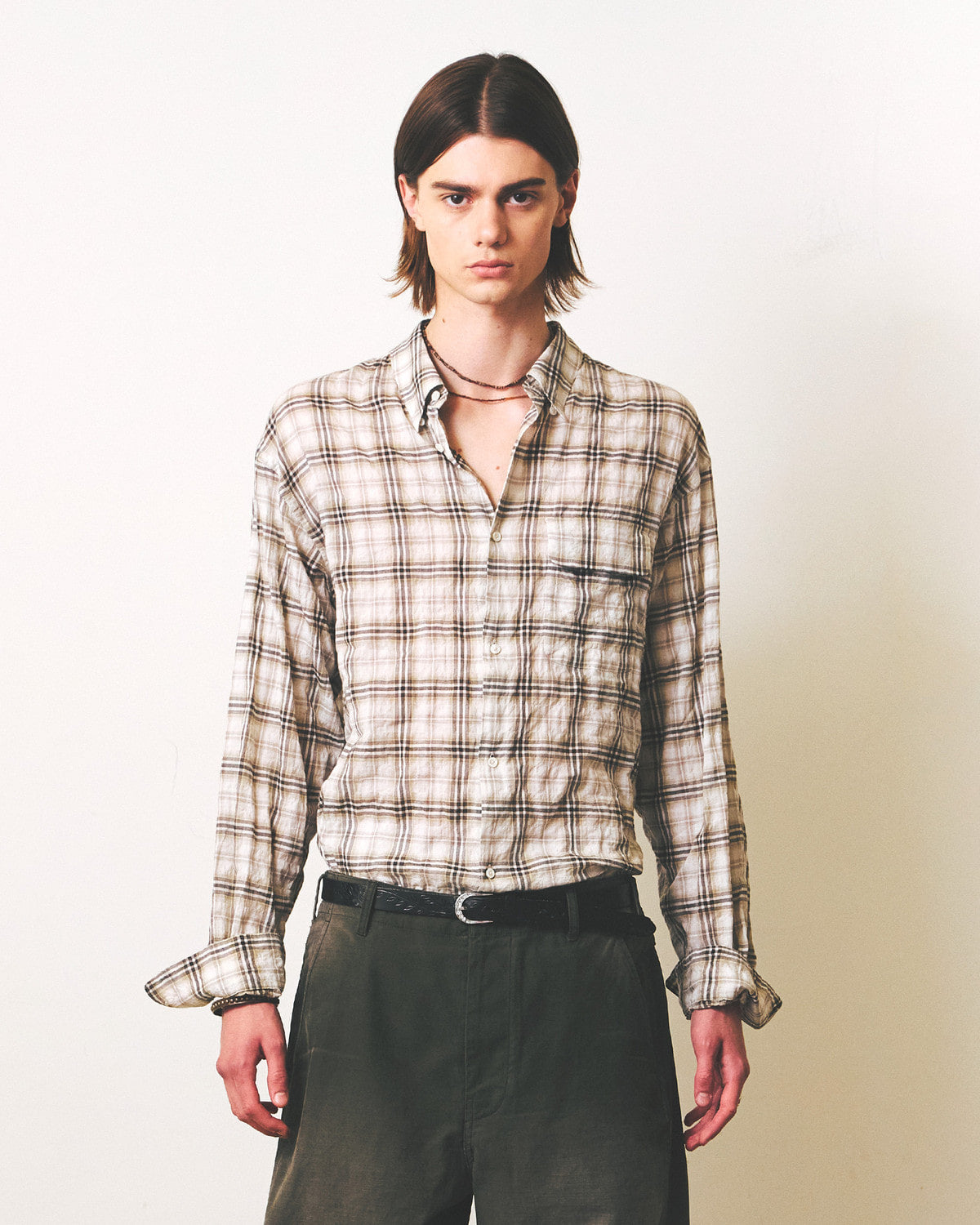 Eastlogue - Holiday Shirts (Beige & Black Check) product image 2 | TRAB K-Fashion Australia