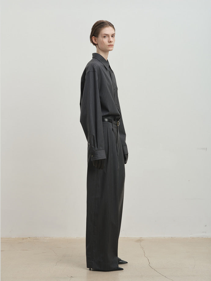 Tonywack - Wool Striped Relaxed Shirt (Grey Pinstripe) product image 8 | TRAB K-Fashion Australia