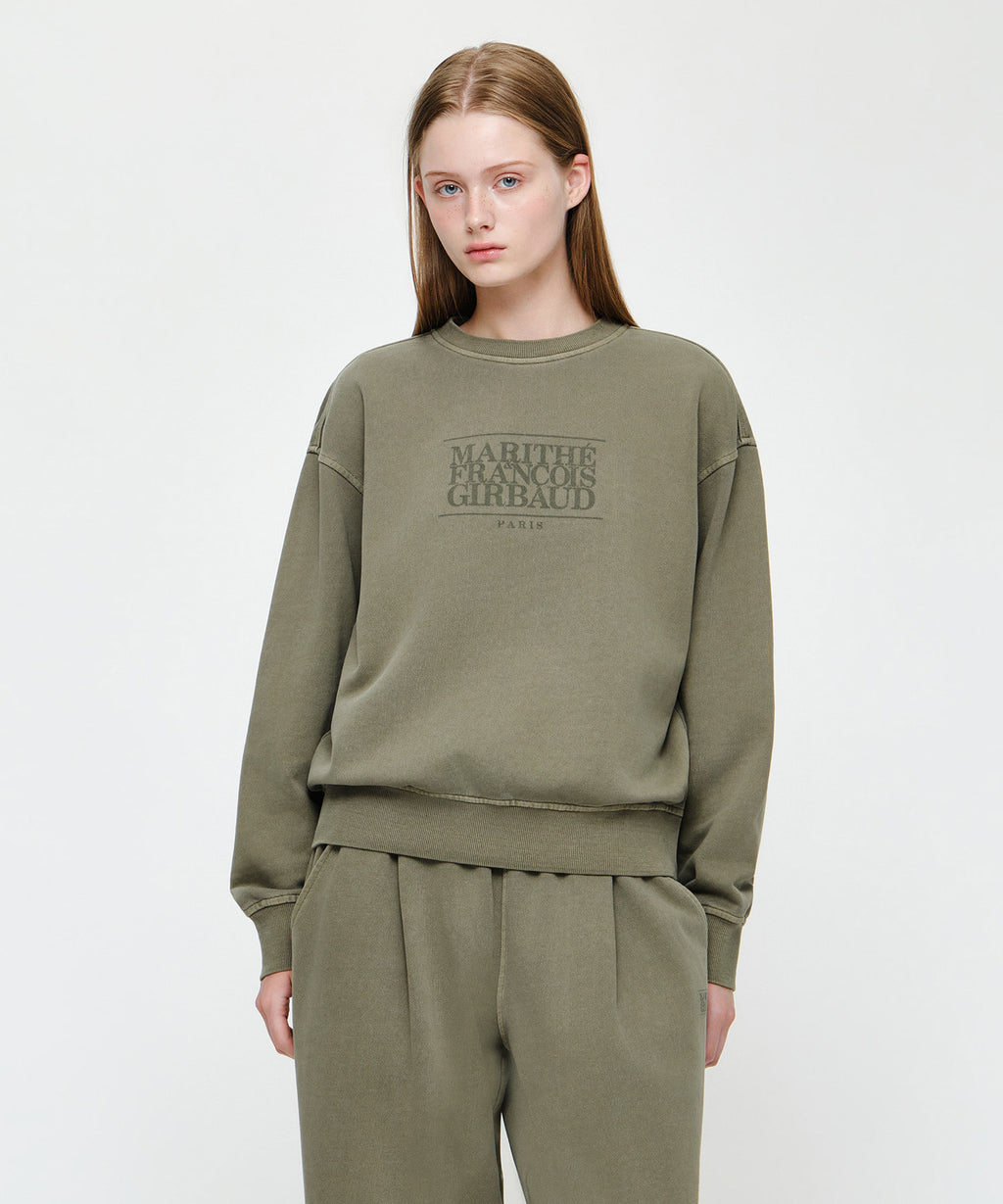 Marithe & Francois Girbaud - Crack Classic Logo Dyeing Oversized Sweatshirt (Khaki) product image 1 | TRAB K-Fashion Australia