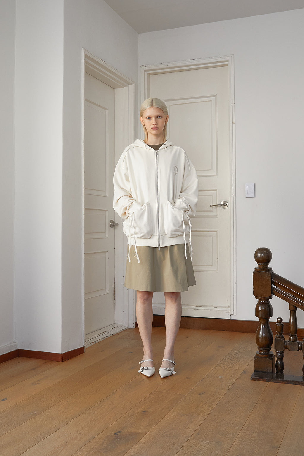 Matin Kim - Volume Pocket Hoody Zip Up (Cream) product image 13 | TRAB K-Fashion Australia