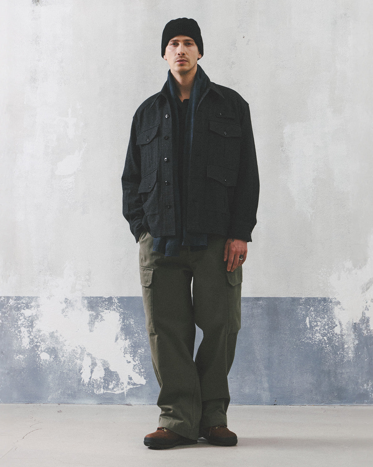 Eastlogue - Pattern Scarf (D.navy & Blue Check) product image 1 | TRAB K-Fashion Australia