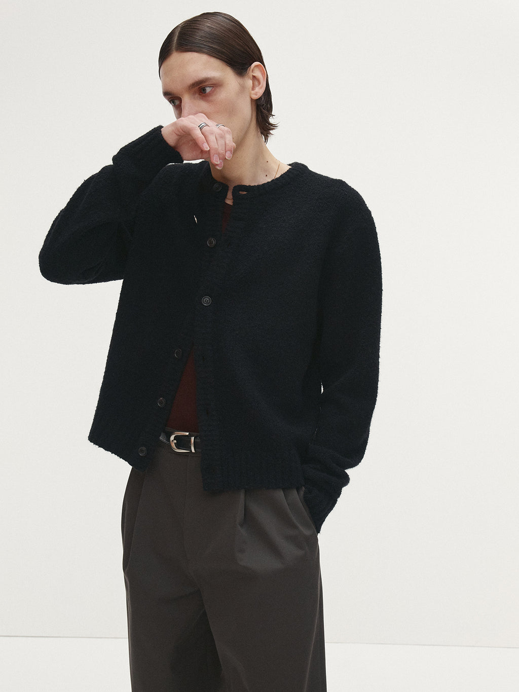 Tonywack - Baby Alpaca Brushed Crew Neck Cardigan (Black) product image 1 | TRAB K-Fashion Australia