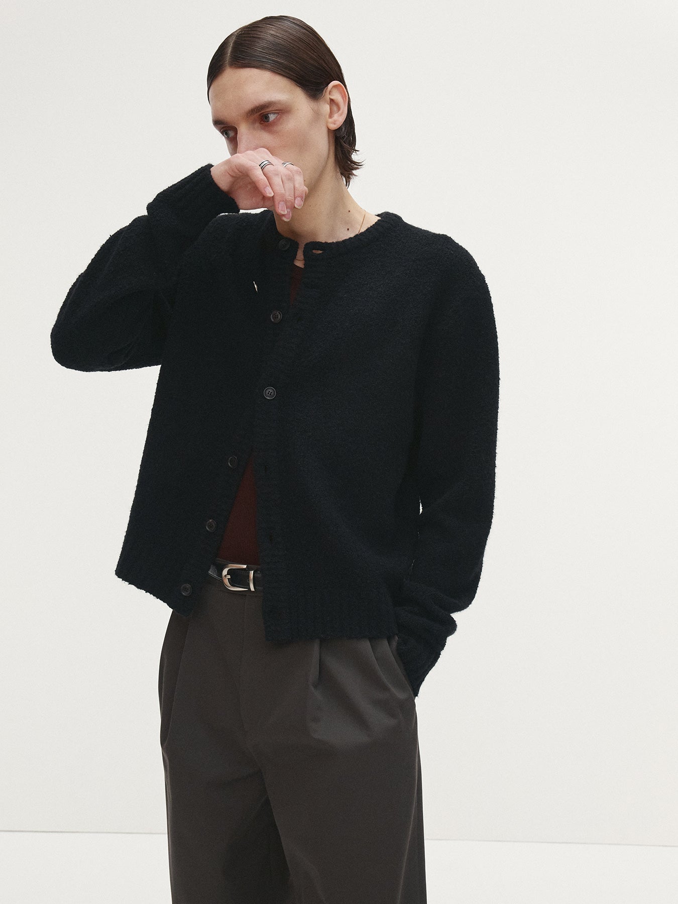 Tonywack - Baby Alpaca Brushed Crew Neck Cardigan (Black) product image 1 | TRAB K-Fashion Australia