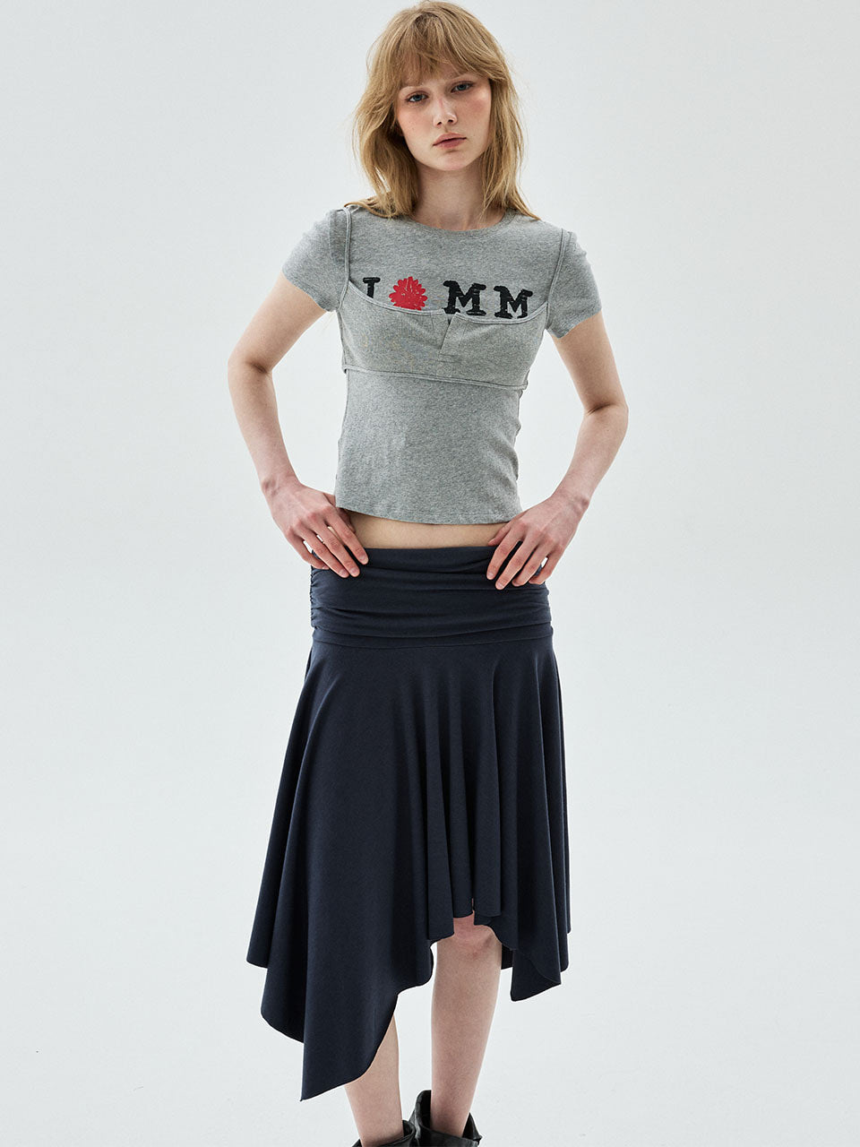 Mardi Mercredi - Midi Skirt Foldover Waist (Navy) product image 1 | TRAB K-Fashion Australia