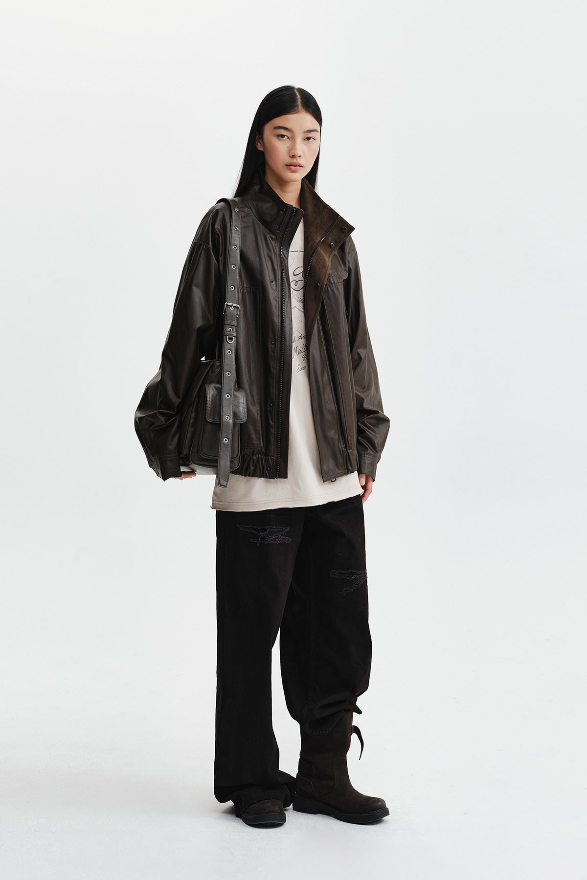 Matin Kim - Distressed Herringbone Wide Pants (Black) product image 10 | TRAB K-Fashion Australia