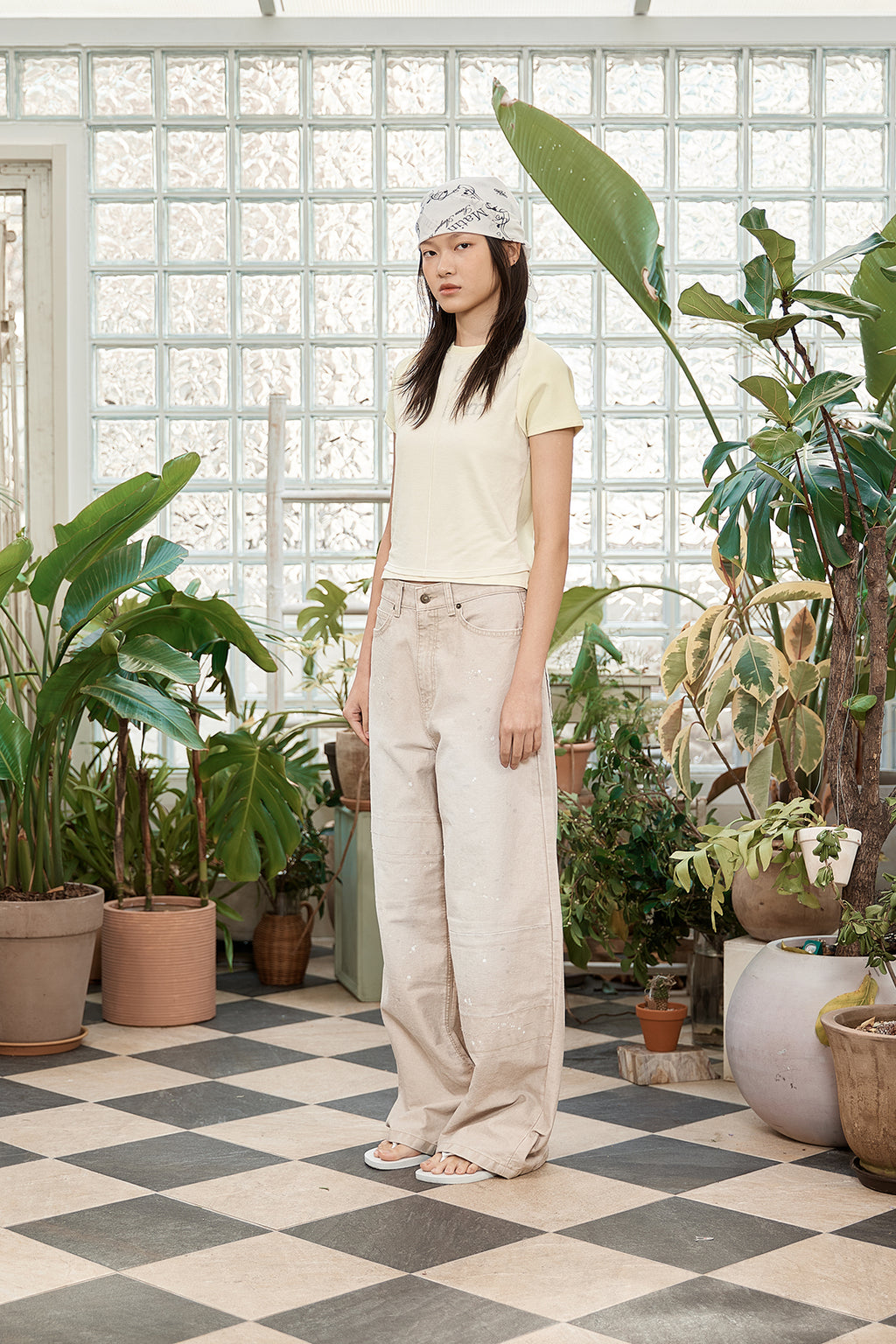 Matin Kim - Unbalance Cut Point Vintage Cotton Pants (Beige) product image 7 | TRAB K-Fashion Australia