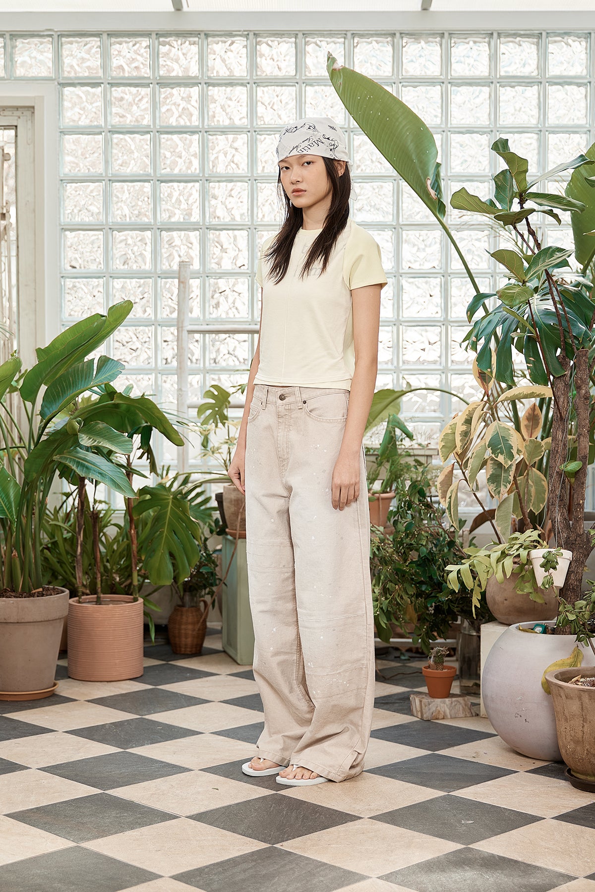 Matin Kim - Unbalance Cut Point Vintage Cotton Pants (Beige) product image 7 | TRAB K-Fashion Australia