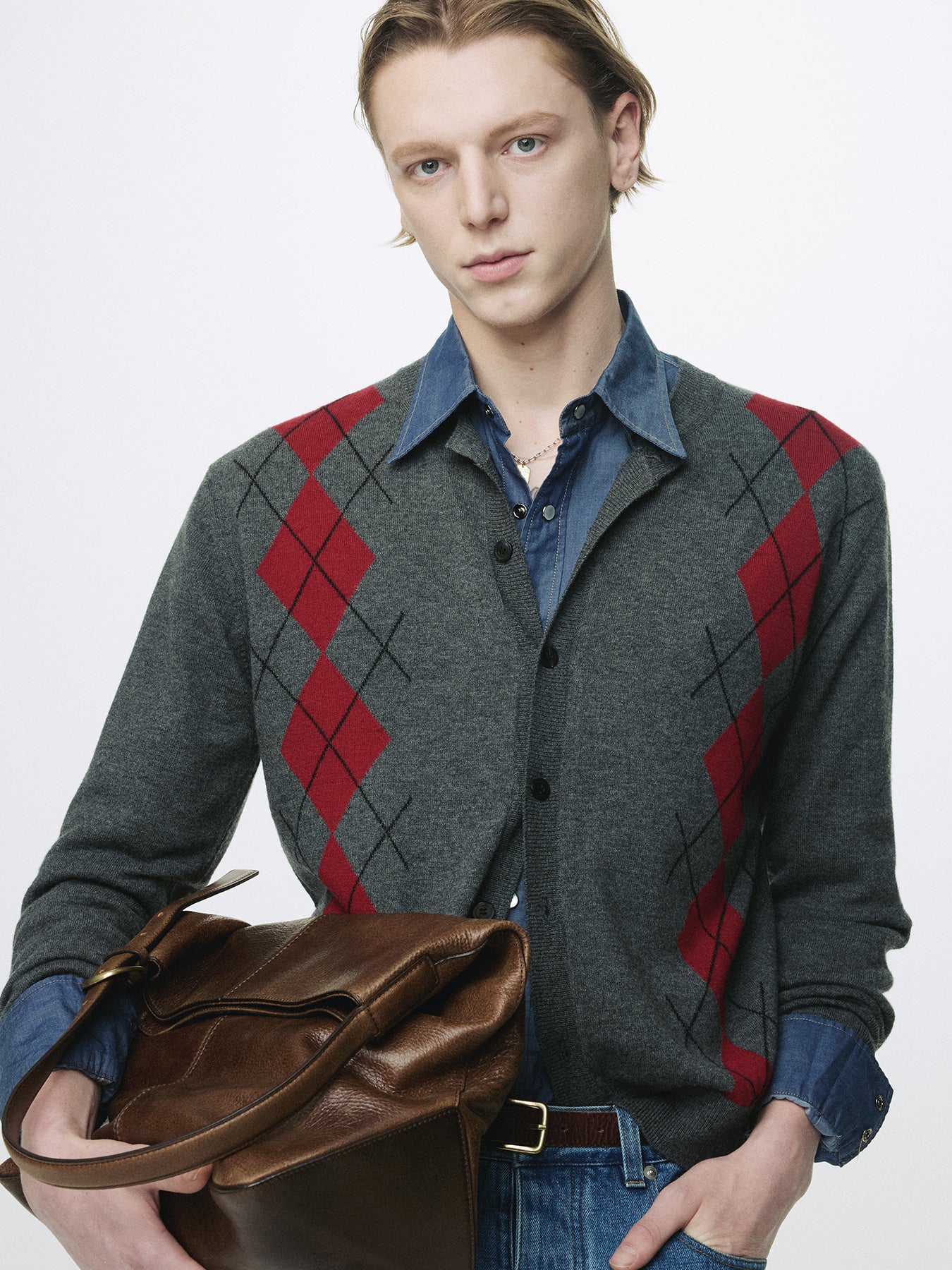 Tonywack - Merino Wool Argyle Cardigan (Grey/Red) product image 8 | TRAB K-Fashion Australia