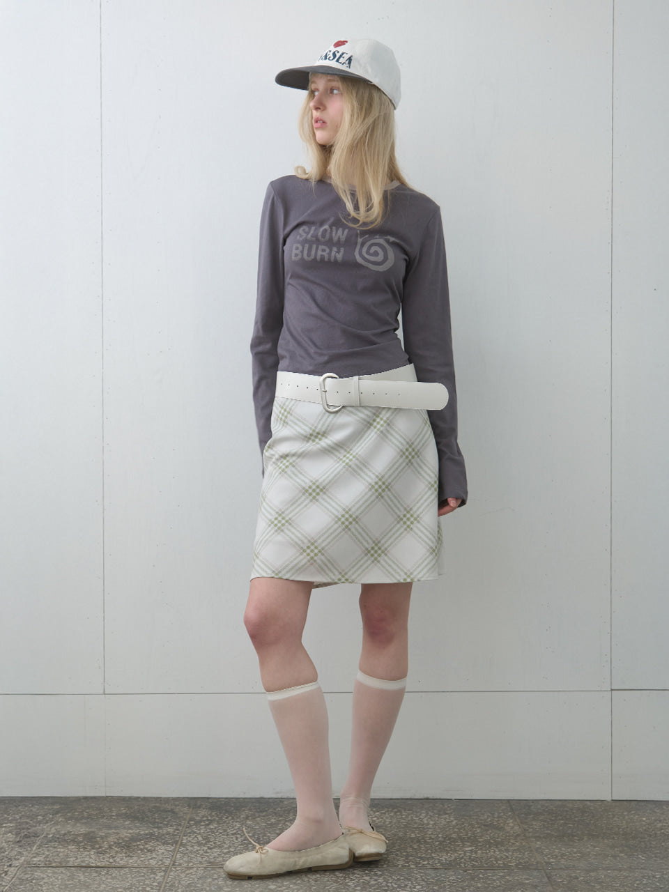 Kijun - Essential Check Mini Skirt (Olive Green) product image 6 | TRAB K-Fashion Australia