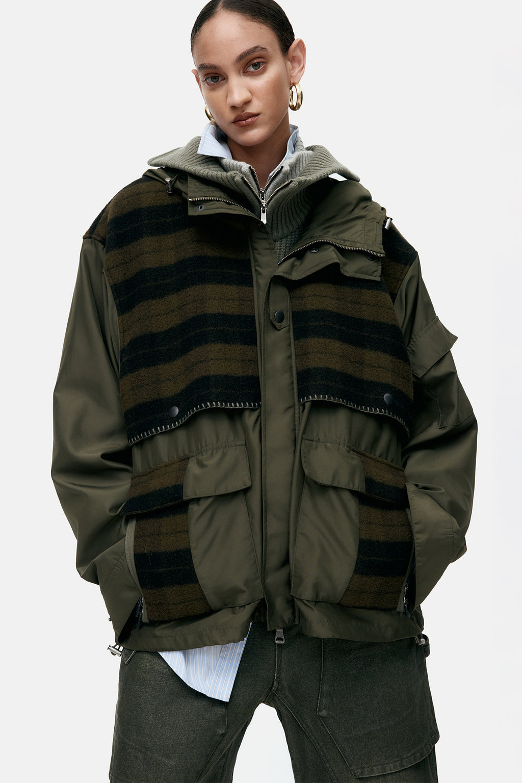 Andersson Bell - Unisex Check Layered Jumper (Khaki) product image 9 | TRAB K-Fashion Australia