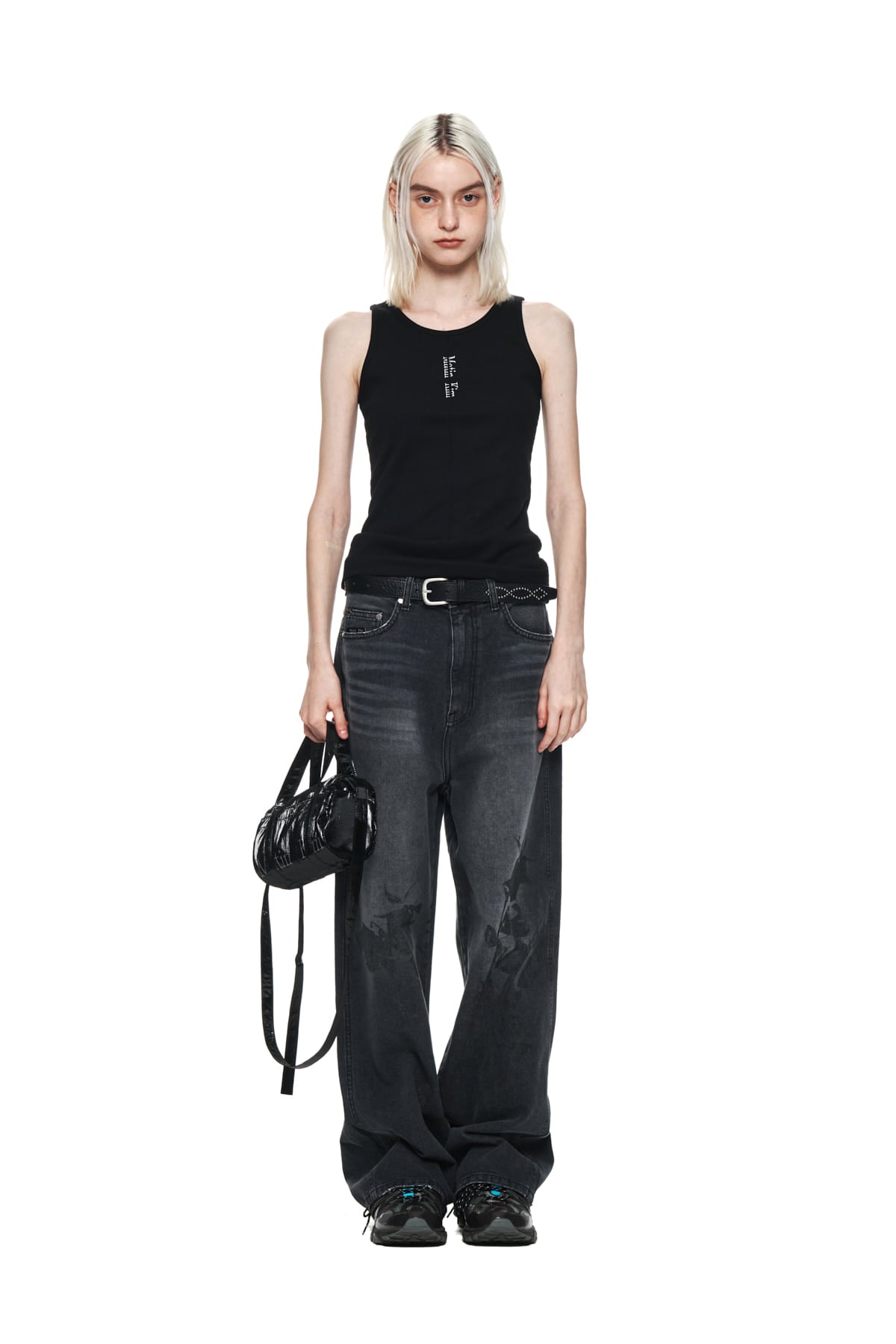 Matin Kim - Flower Printed Denim Pants (Charcoal) product image 5 | TRAB K-Fashion Australia