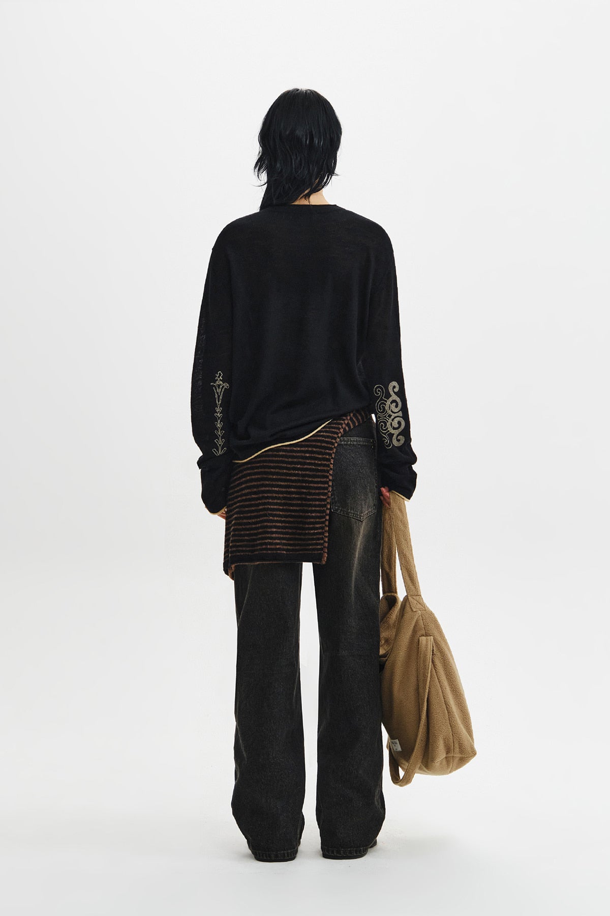 Matin Kim - Matin Sleeve Graphic Sheer Knit Pullover (Black) product image 10 | TRAB K-Fashion Australia