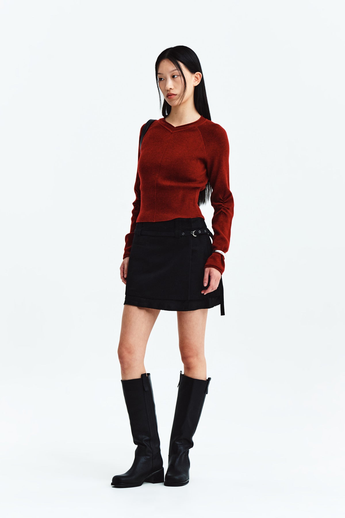 Matin Kim - Layered Belted Mini Skirt (Black) product image 9 | TRAB K-Fashion Australia