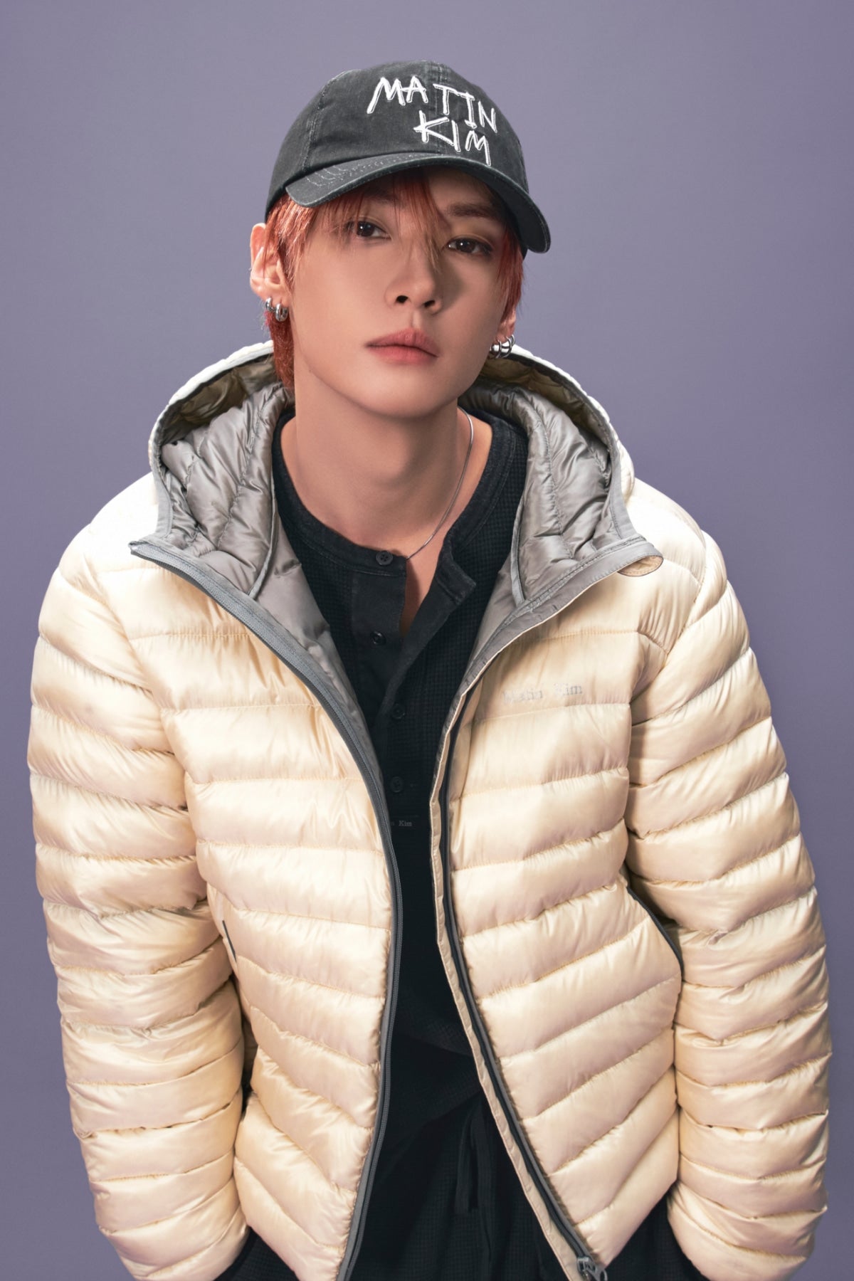 Matin Kim - Contrast Trim Light Down Hoody Jumper (Light Beige) product image 1 | TRAB K-Fashion Australia