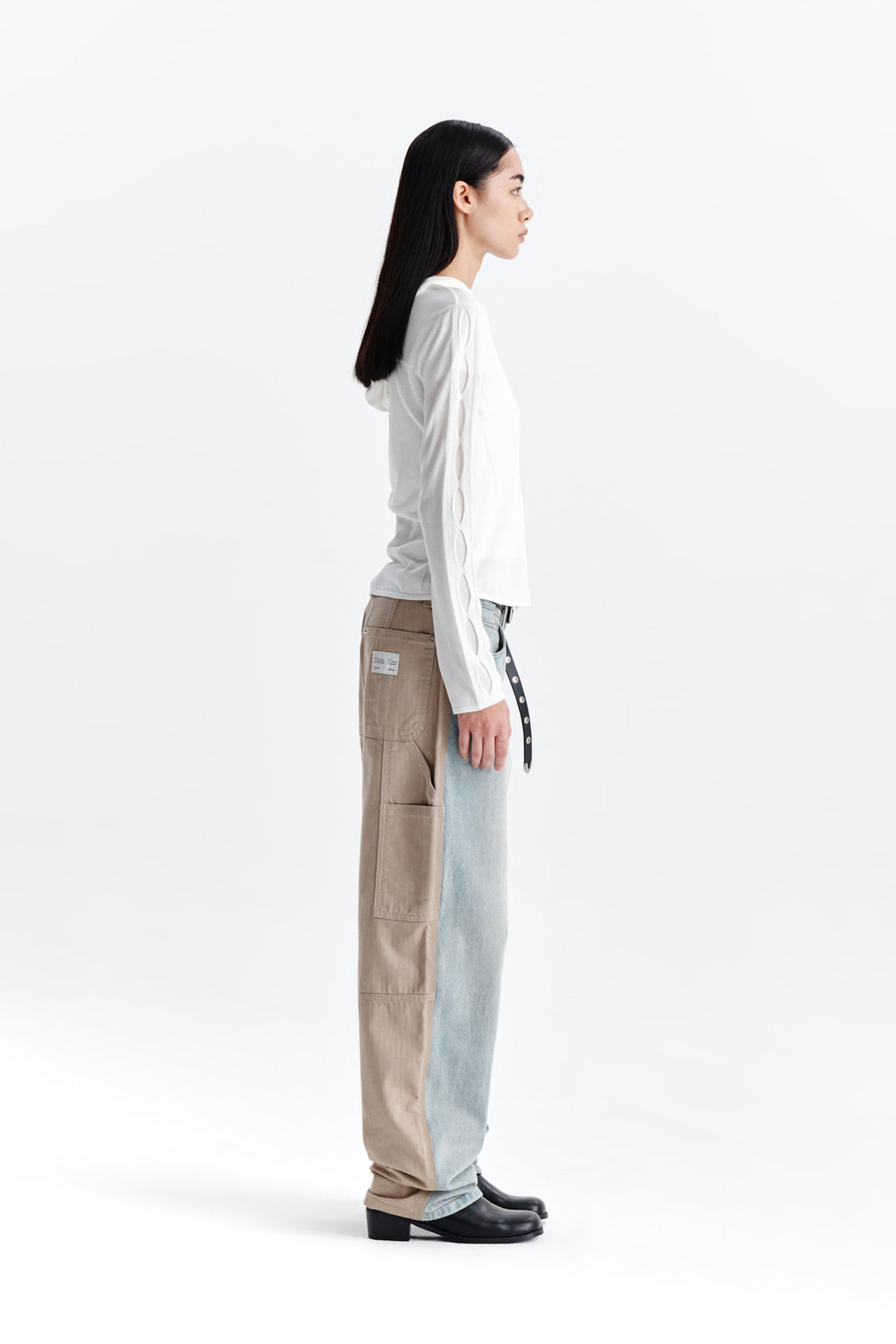 Matin Kim - Sleeve Hole Point Hoody Knit Zip Up (White) product image 6 | TRAB K-Fashion Australia