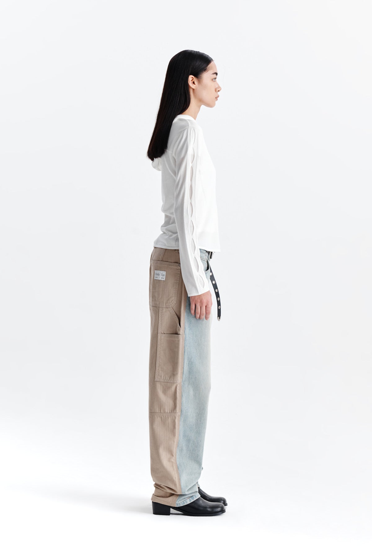 Matin Kim - Sleeve Hole Point Hoody Knit Zip Up (White) product image 6 | TRAB K-Fashion Australia