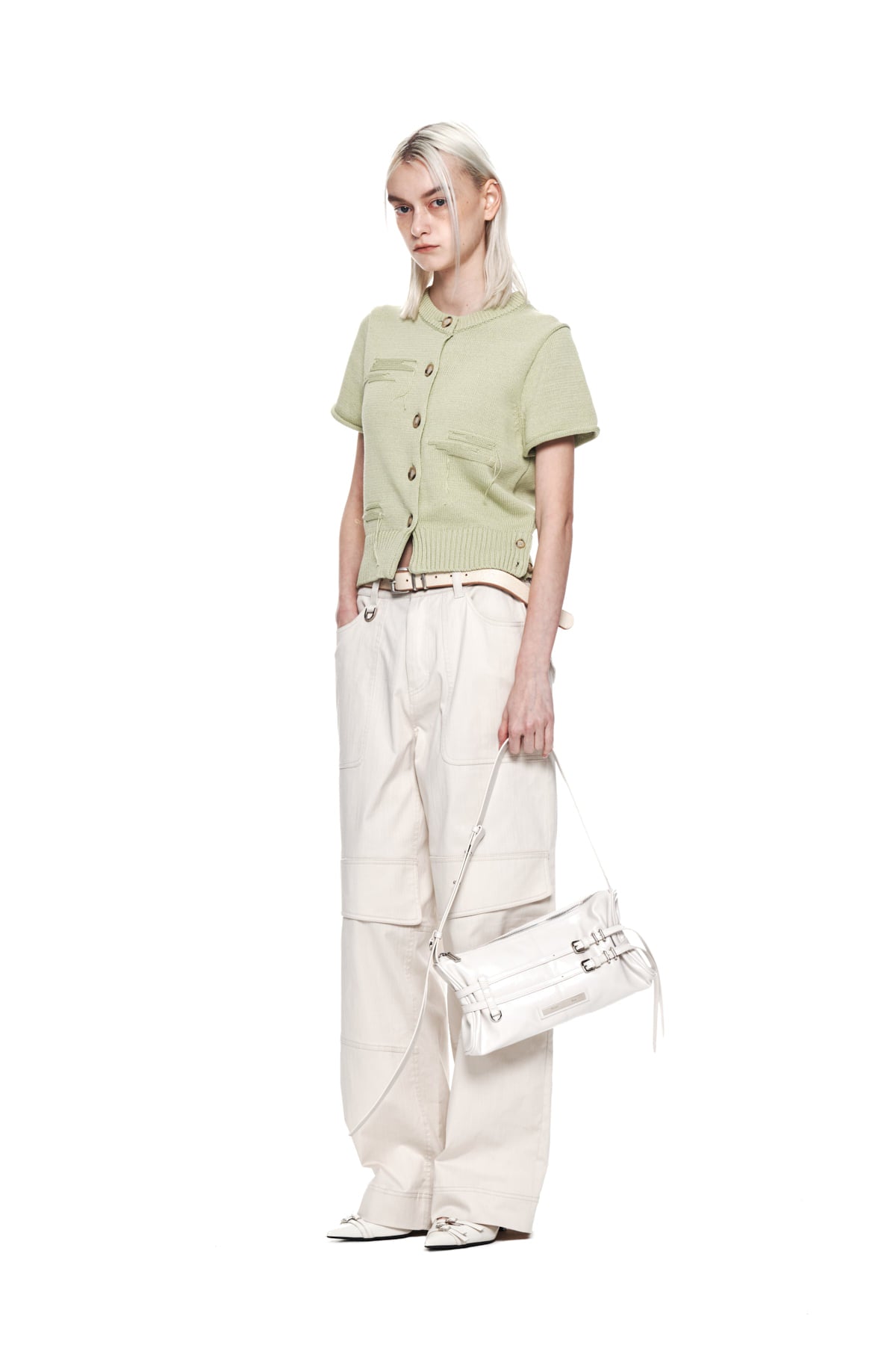 Matin Kim - Damage Round Half Cardigan (Light Green) product image 9 | TRAB K-Fashion Australia