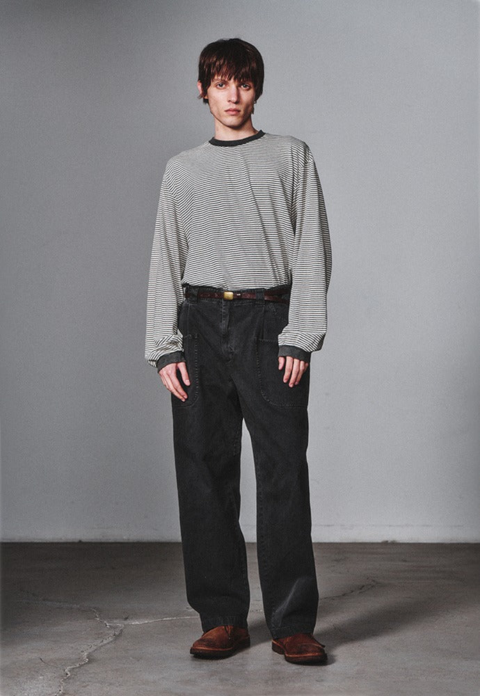 Art if acts - Washed Stripe Long Sleeve (Charcoal) product image 1 | TRAB K-Fashion Australia