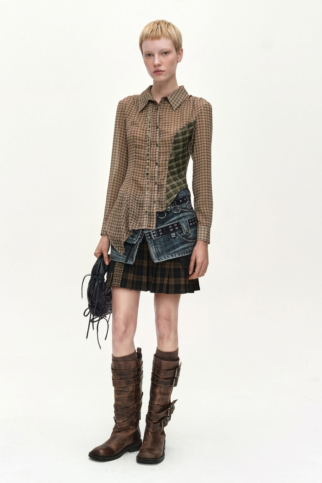 Andersson Bell - Asymmetric Studded Mesh Shirt (brown) (Brown) product image 1 | TRAB K-Fashion Australia