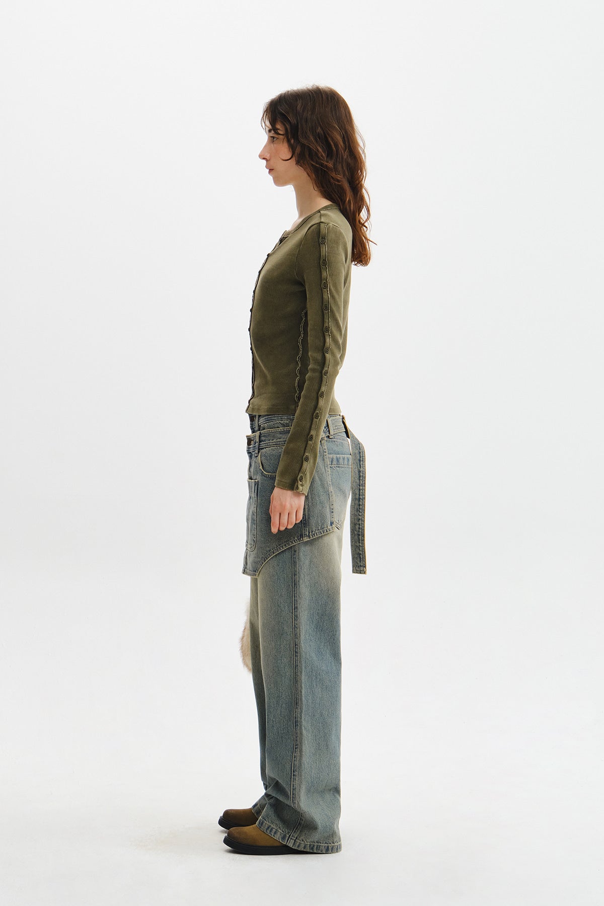 Matin Kim - Washed Rib Button Detail Top (Khaki) product image 9 | TRAB K-Fashion Australia
