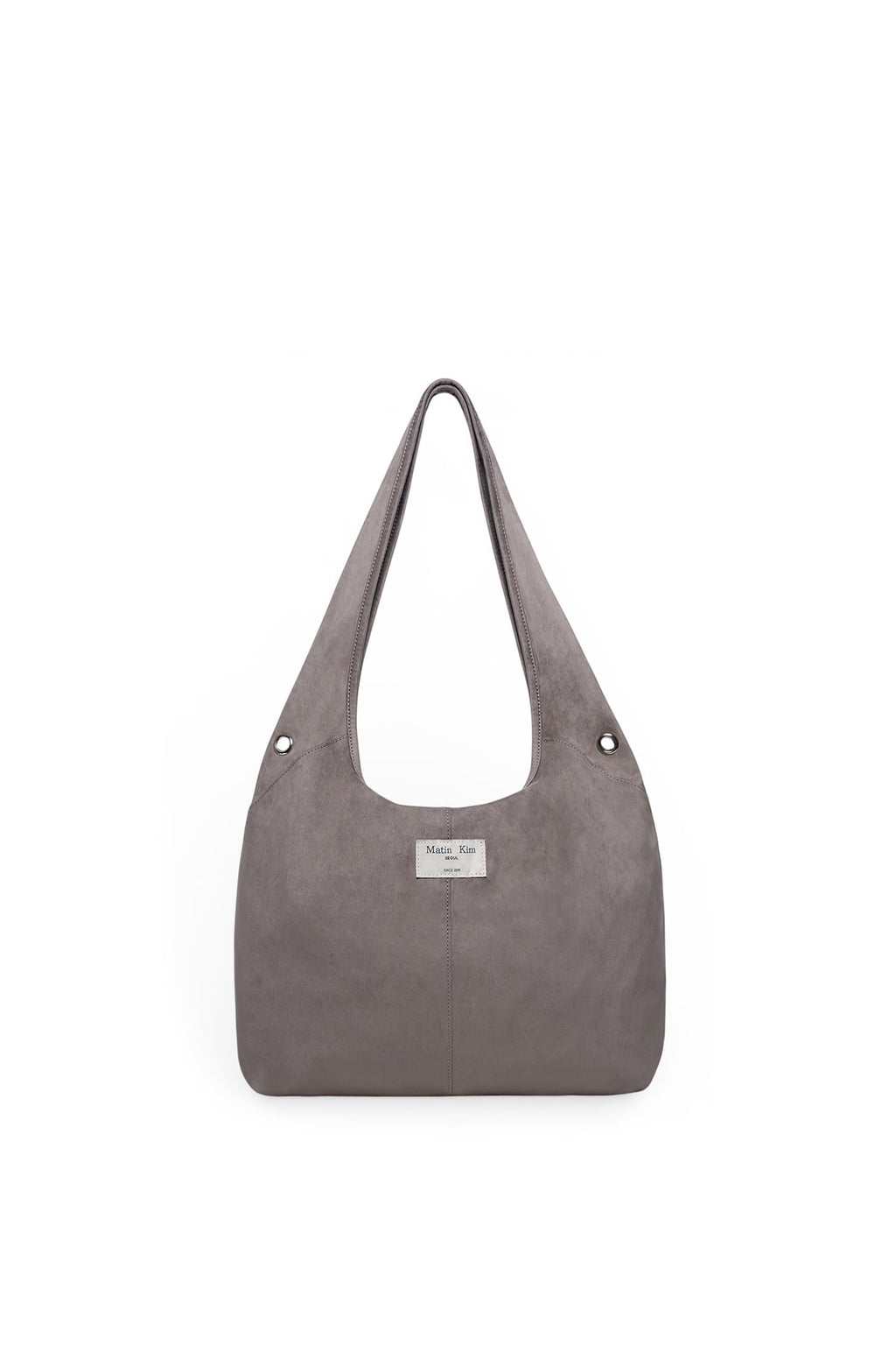 Matin Kim - Logo Point Suede Round Ecobag (Charcoal) product image 2 | TRAB K-Fashion Australia