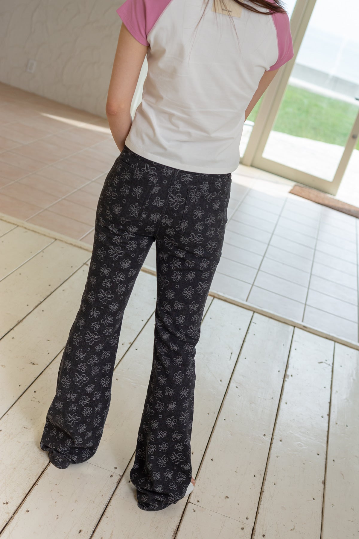 Matin Kim - Flower Stitch Raglan Logo Top (Pink) product image 10 | TRAB K-Fashion Australia