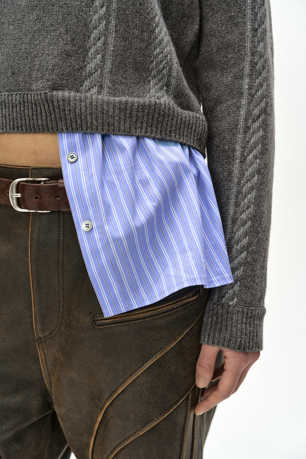 Andersson Bell - Shirt Insert V-Neck Sweater (Grey/Blue) product image 6 | TRAB K-Fashion Australia