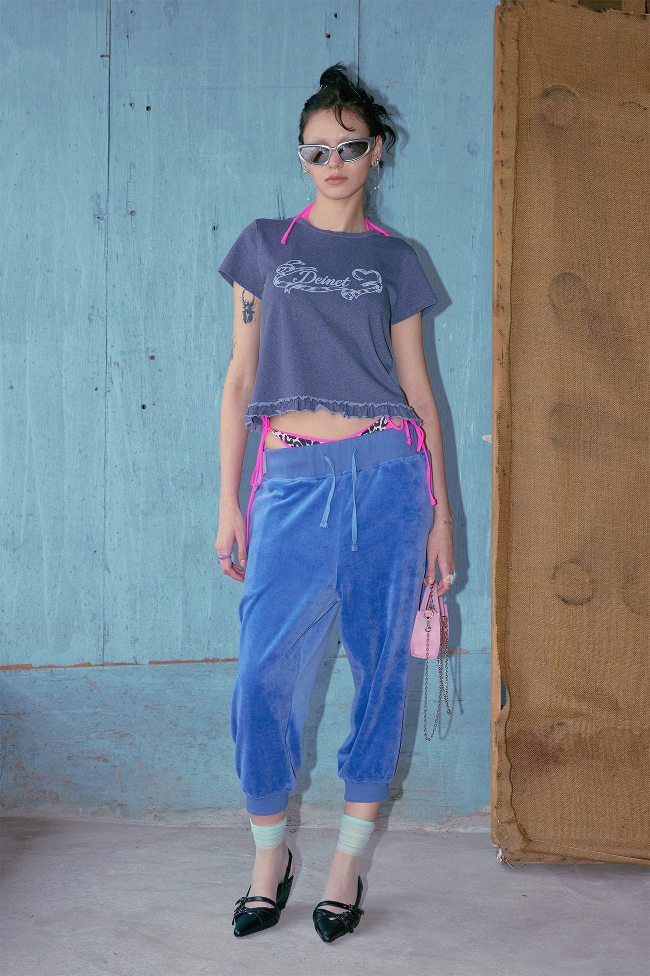 Deinet - Ruffle Washed T-Shirt (Navy) product image 1 | TRAB K-Fashion Australia