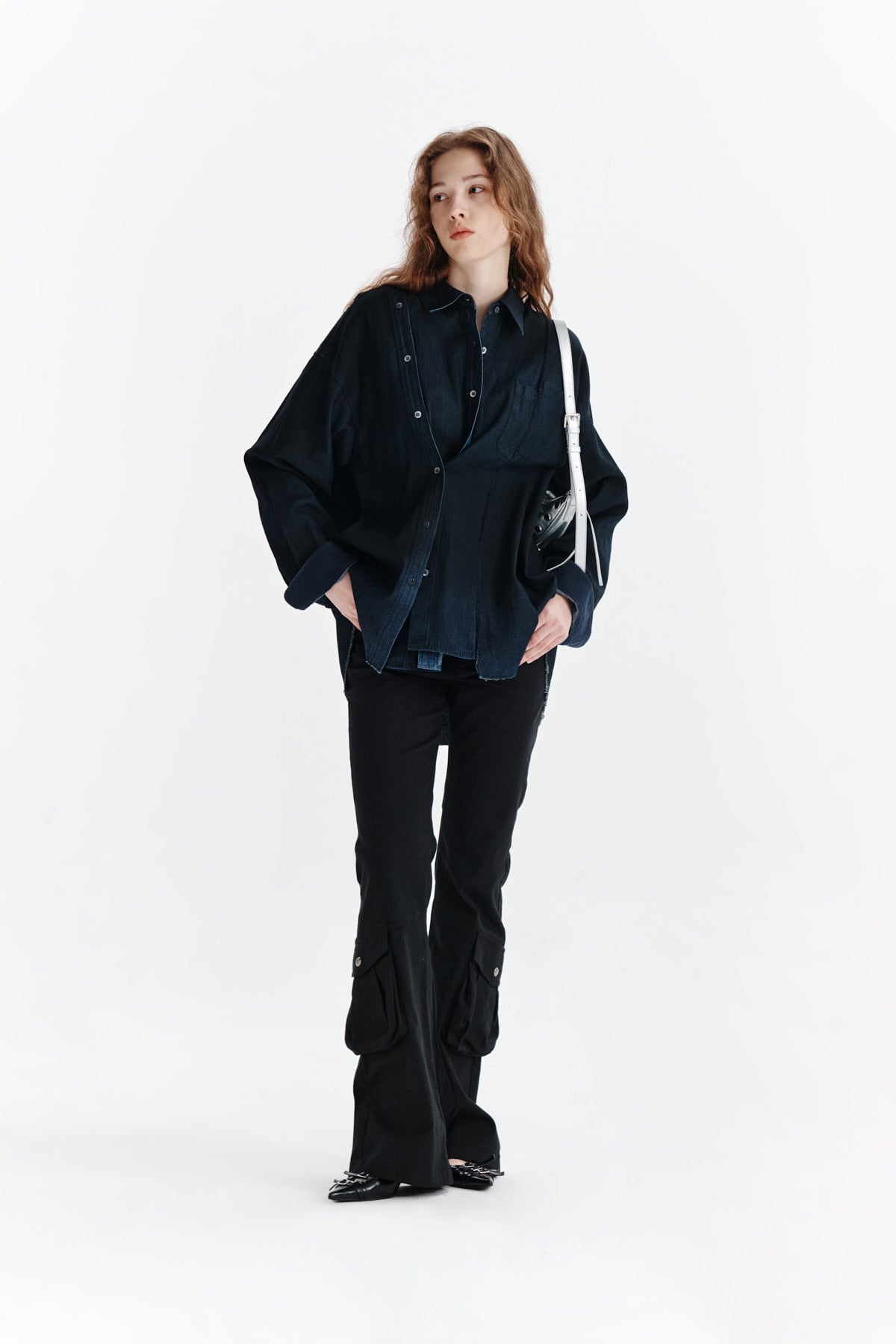 Matin Kim - Denim Cut Out Dying Shirt (Navy) product image 9 | TRAB K-Fashion Australia