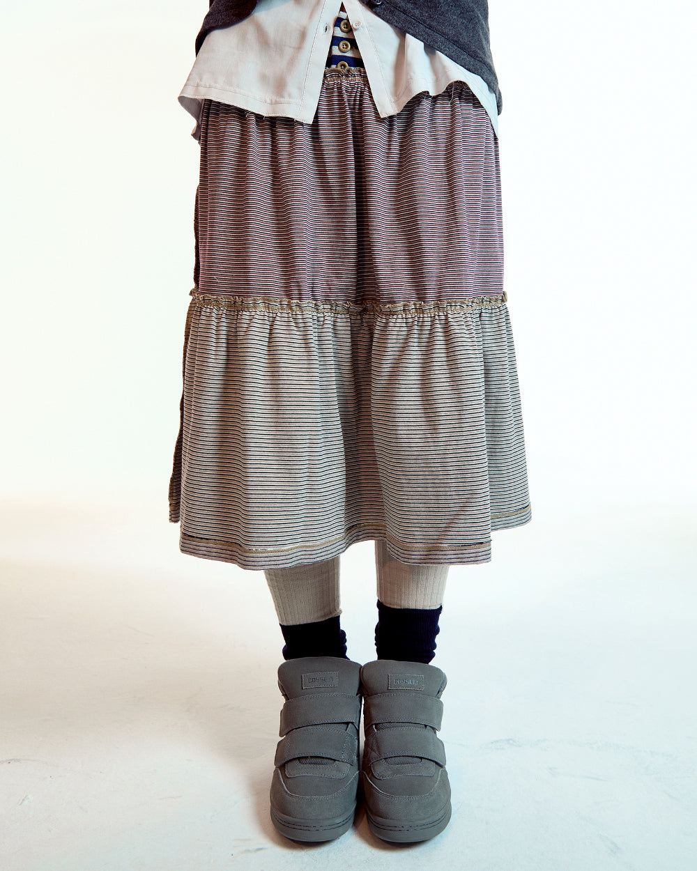 Coyseio - Colored Stripe Midi Skirt (Grey Beige) product image 5 | TRAB K-Fashion Australia