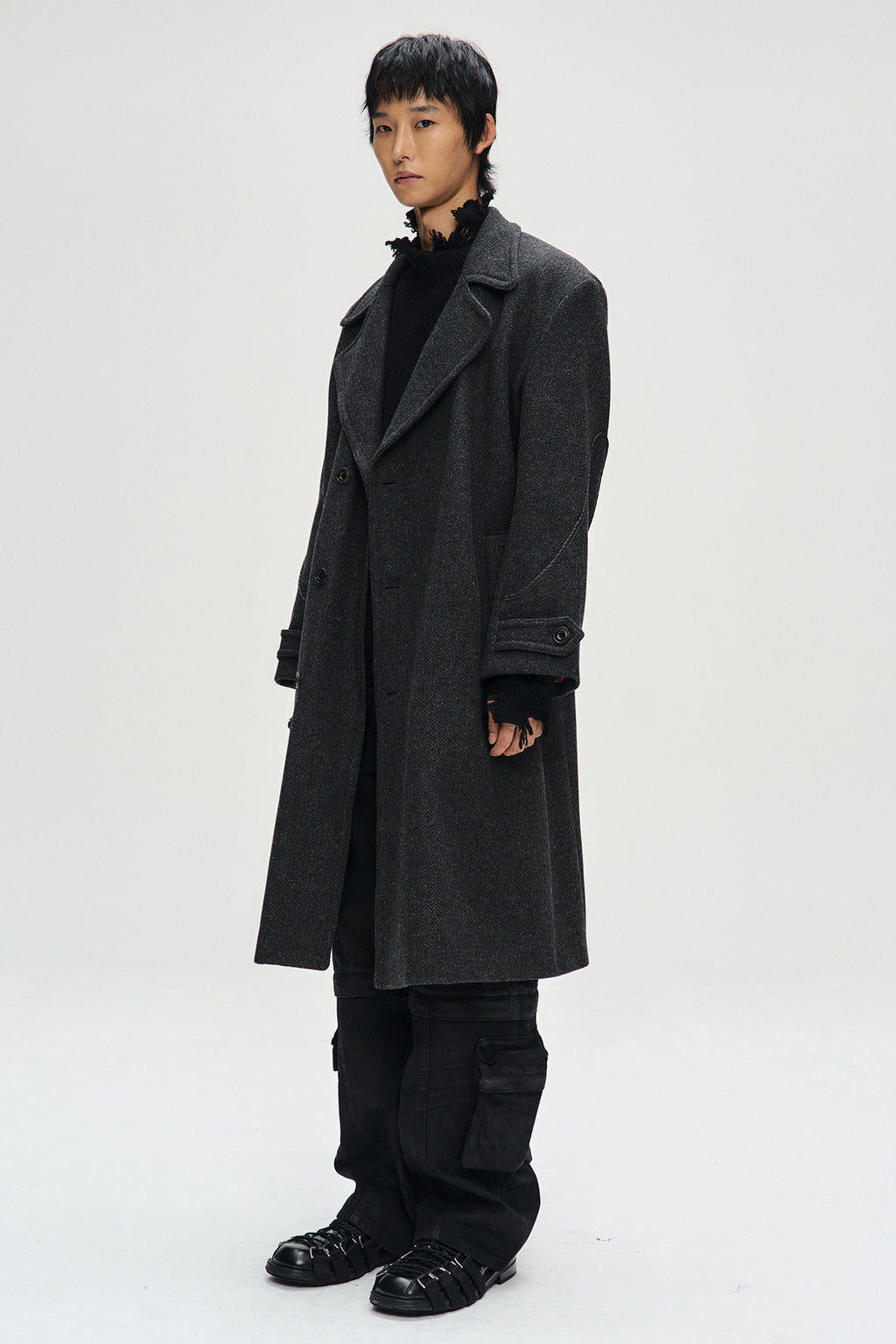 Andersson Bell - Rovy Double Breasted Herringbone Coat (Charcoal) product image 3 | TRAB K-Fashion Australia