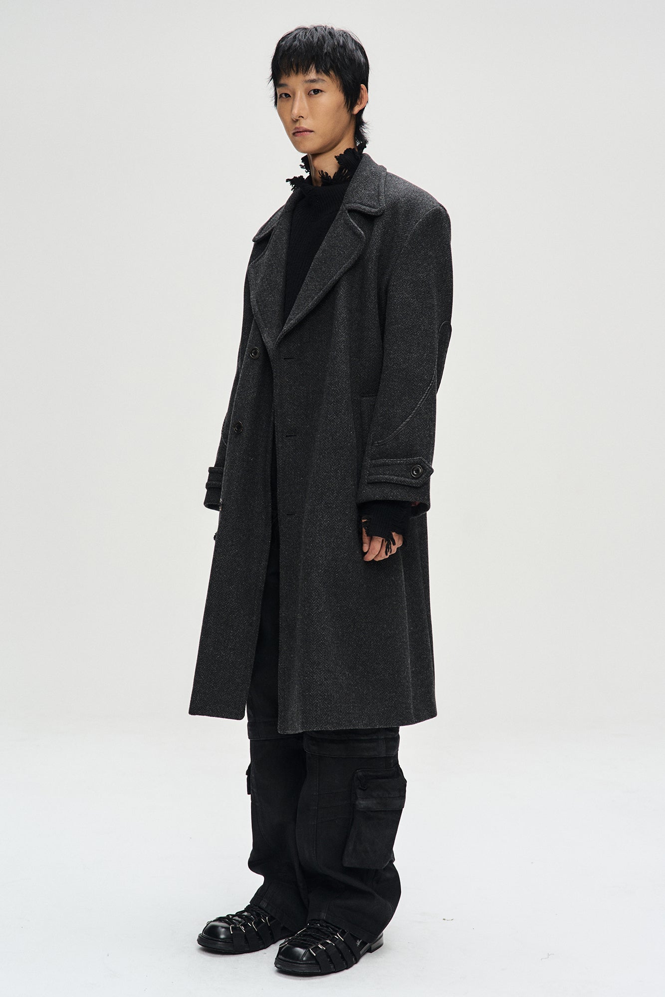 Andersson Bell - Rovy Double Breasted Herringbone Coat (Charcoal) product image 3 | TRAB K-Fashion Australia