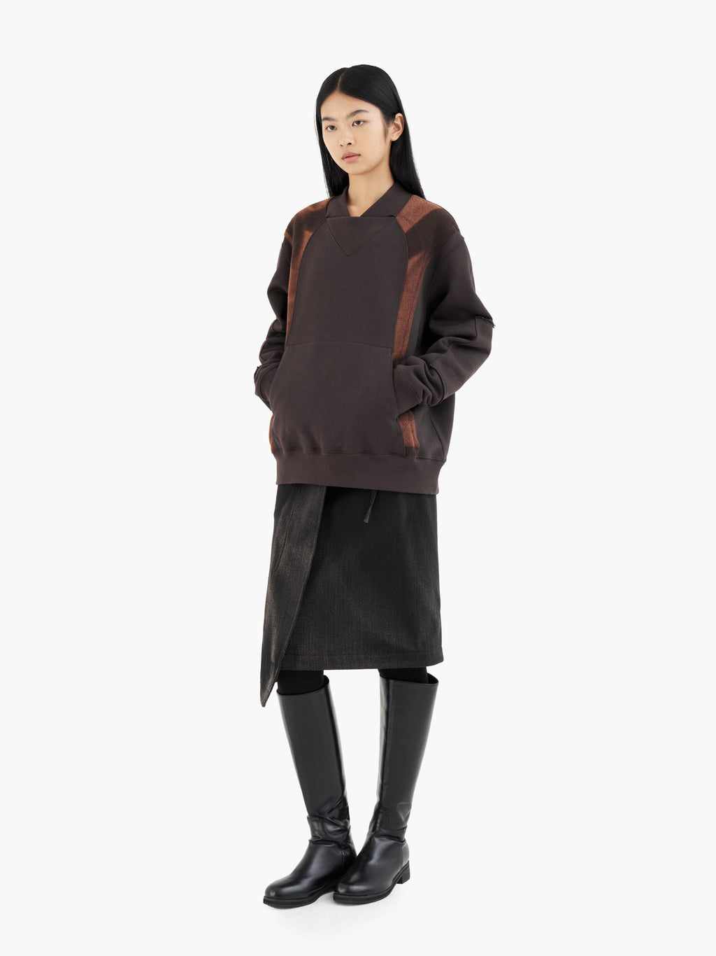 Jiyong Kim - Sun-Bleached Panel Sweatshirts (Burgundy) product image 2 | TRAB K-Fashion Australia