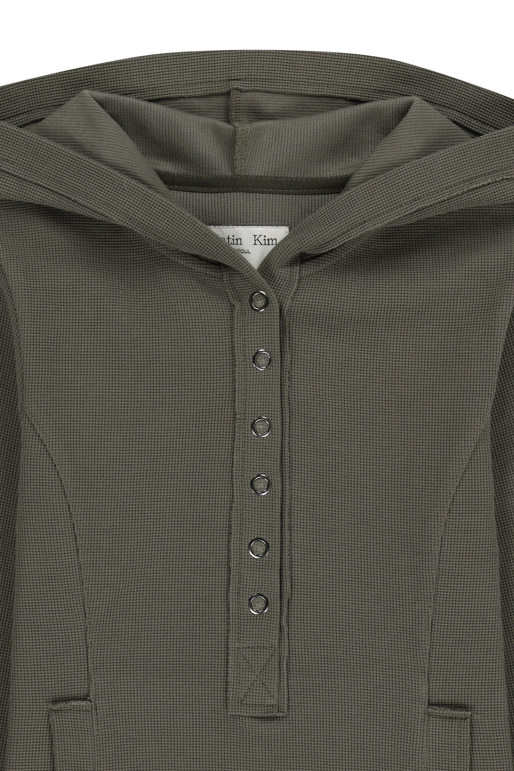 Matin Kim - Waffle Henley Neck Hood Top (Khaki) product image 3 | TRAB K-Fashion Australia