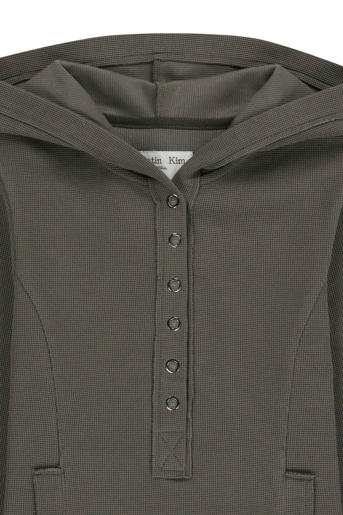 Matin Kim - Waffle Henley Neck Hood Top (Khaki) product image 3 | TRAB K-Fashion Australia