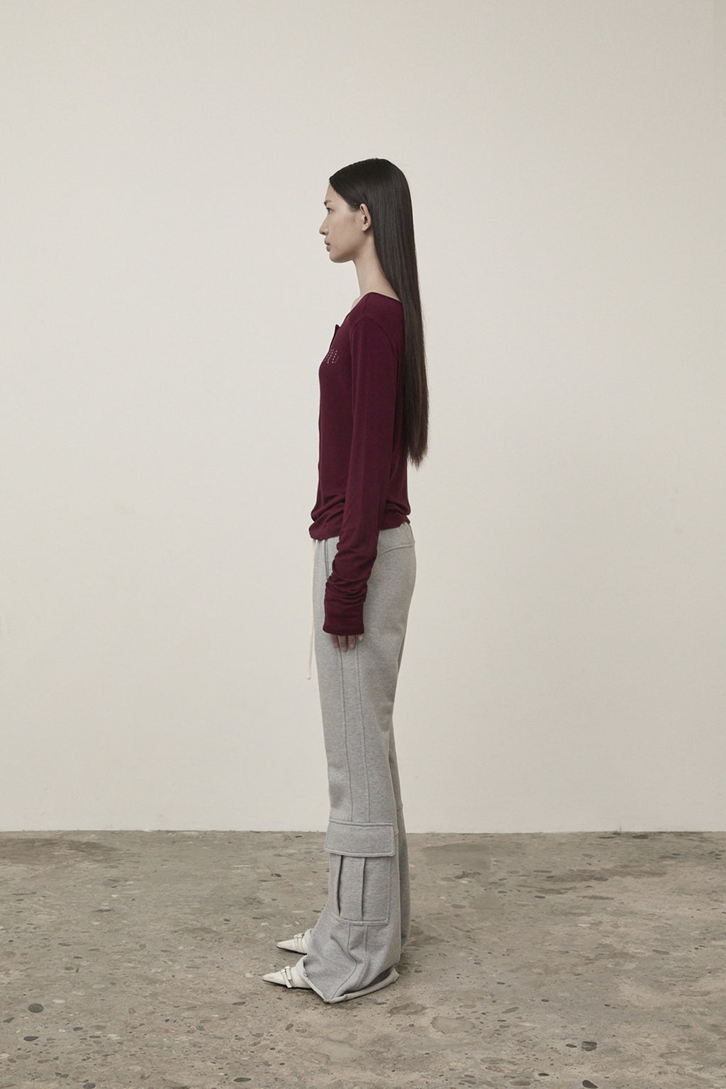 Matin Kim - Henly Neck Shirring Top (Burgundy) product image 6 | TRAB K-Fashion Australia
