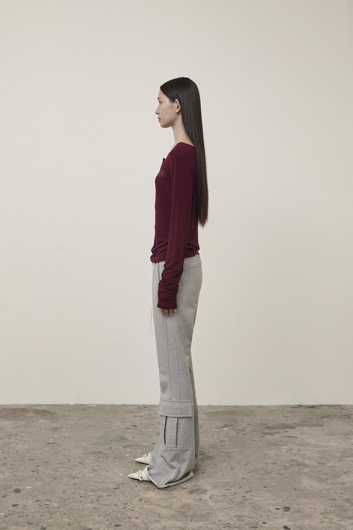 Matin Kim - Henly Neck Shirring Top (Burgundy) product image 6 | TRAB K-Fashion Australia