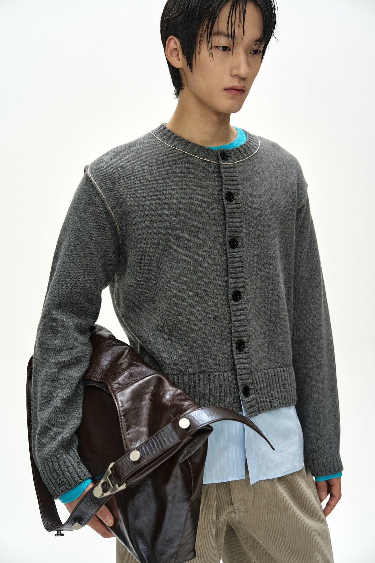 Andersson Bell - Shirt Layered Cardigan (Melange Grey) product image 6 | TRAB K-Fashion Australia