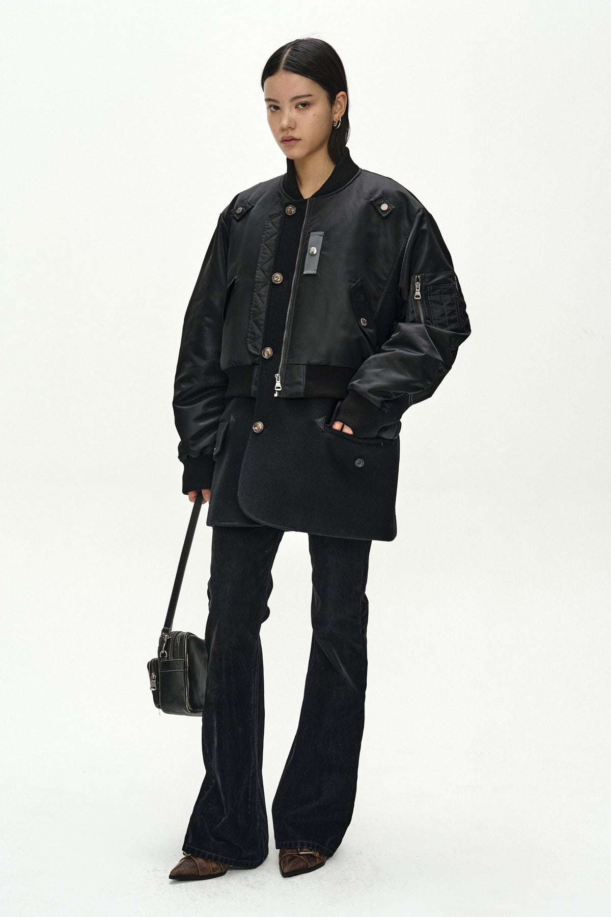 Andersson Bell - Unisex Deconstructed Layered Bomber Coat (Black) product image 3 | TRAB K-Fashion Australia