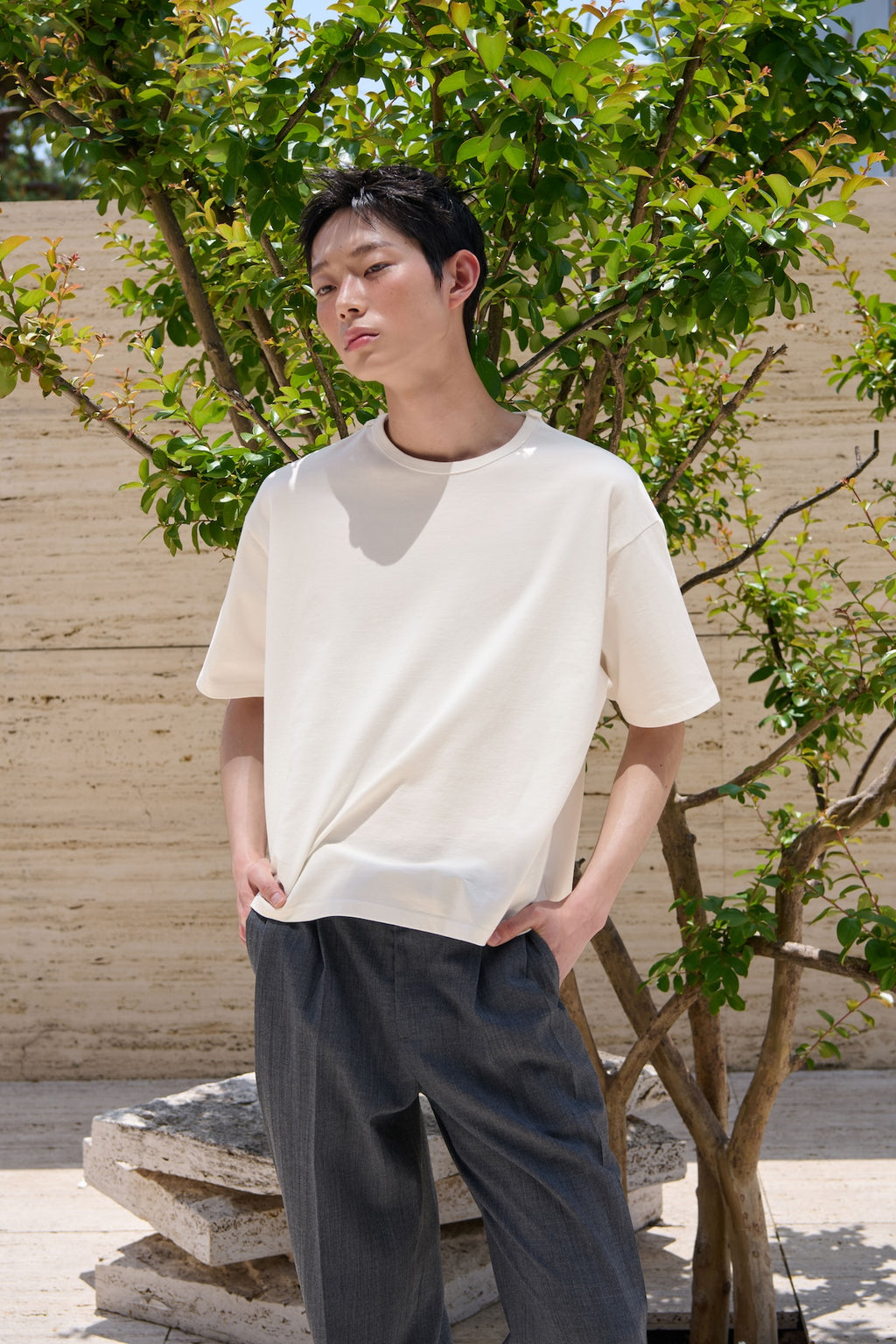STU - Overlap Crop T-shirt (Ivory) product image 3 | TRAB K-Fashion Australia