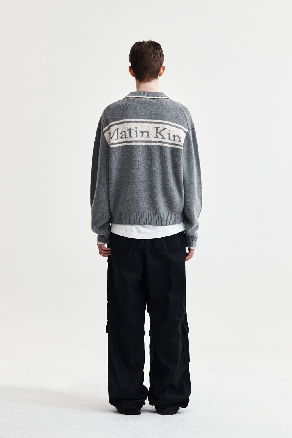 Matin Kim - Back Logo Collar Knit Top (Grey) product image 7 | TRAB K-Fashion Australia