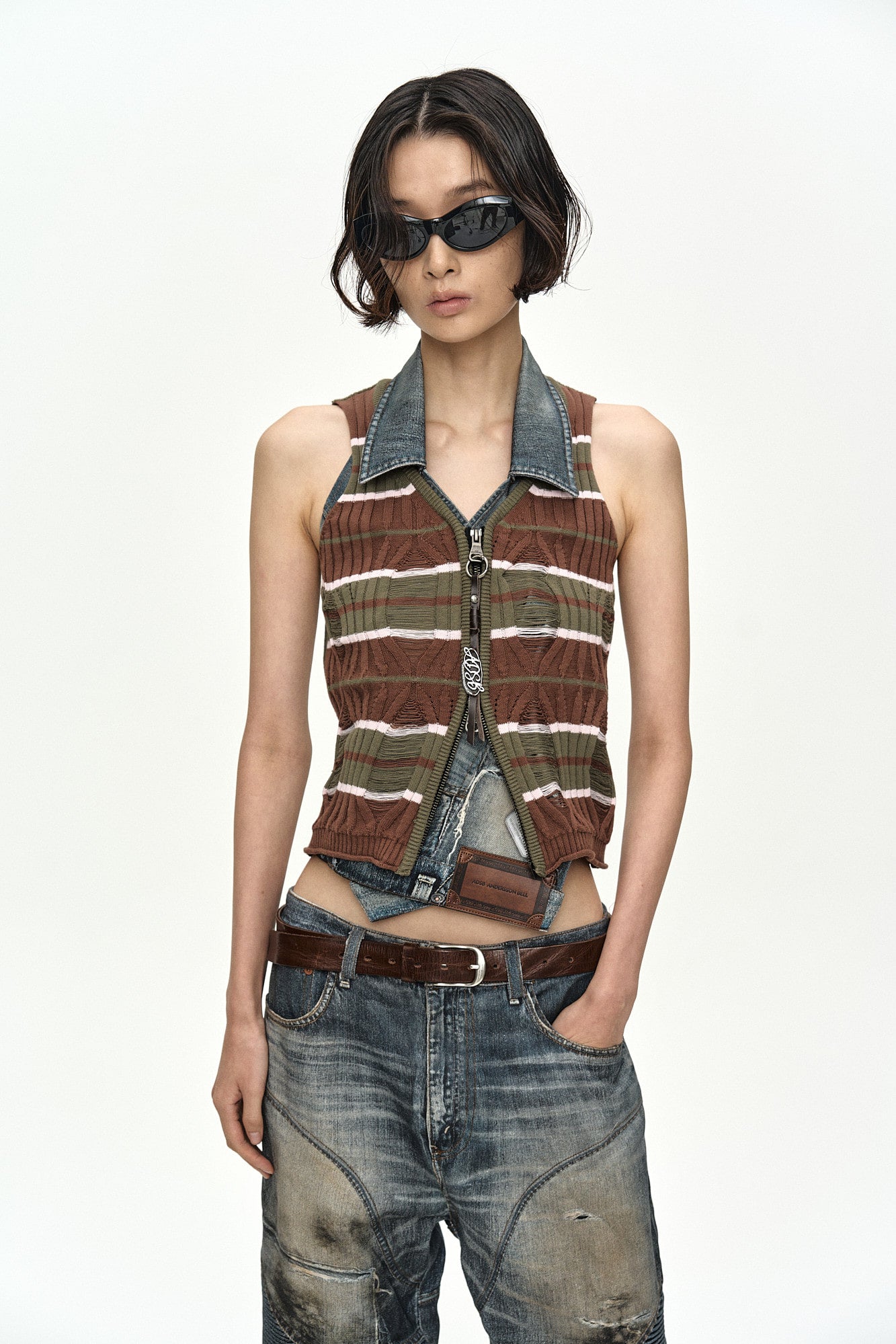 Andersson Bell - Stripe Open Knit Vest (Brown/Pink) product image 4 | TRAB K-Fashion Australia