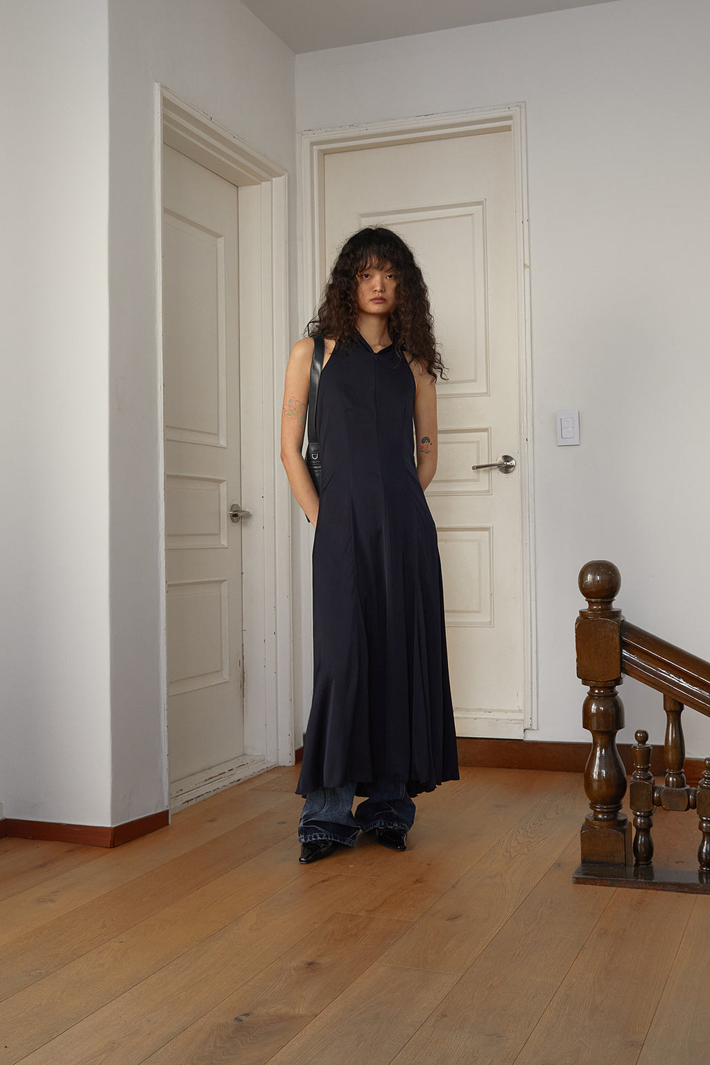Matin Kim - Back String Hoody Maxi Dress (Dark Navy) product image 12 | TRAB K-Fashion Australia