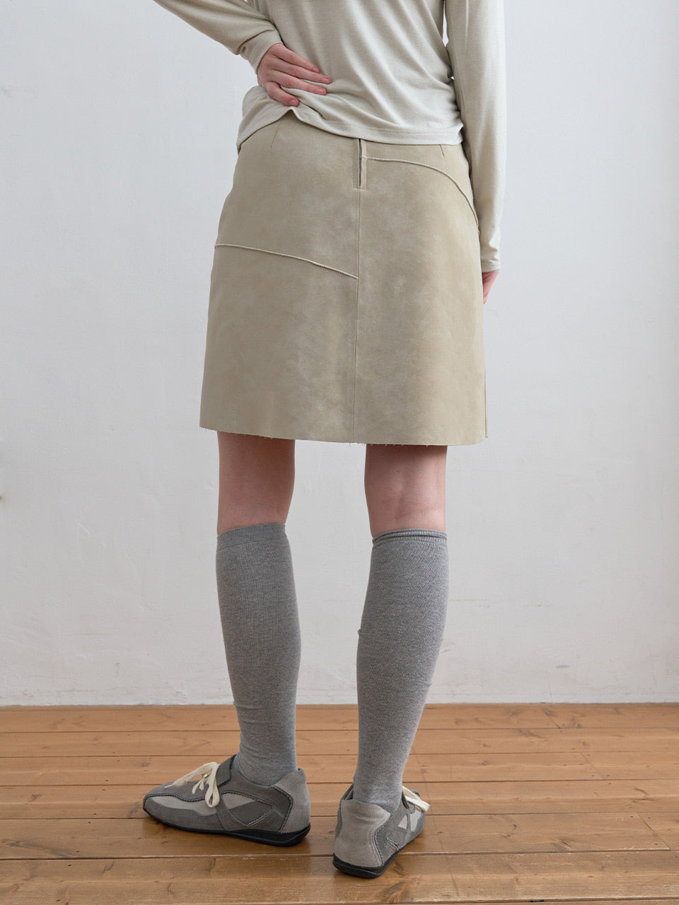 Kijun - Suede Panel Skirt Taupe product image 6 | TRAB K-Fashion Australia