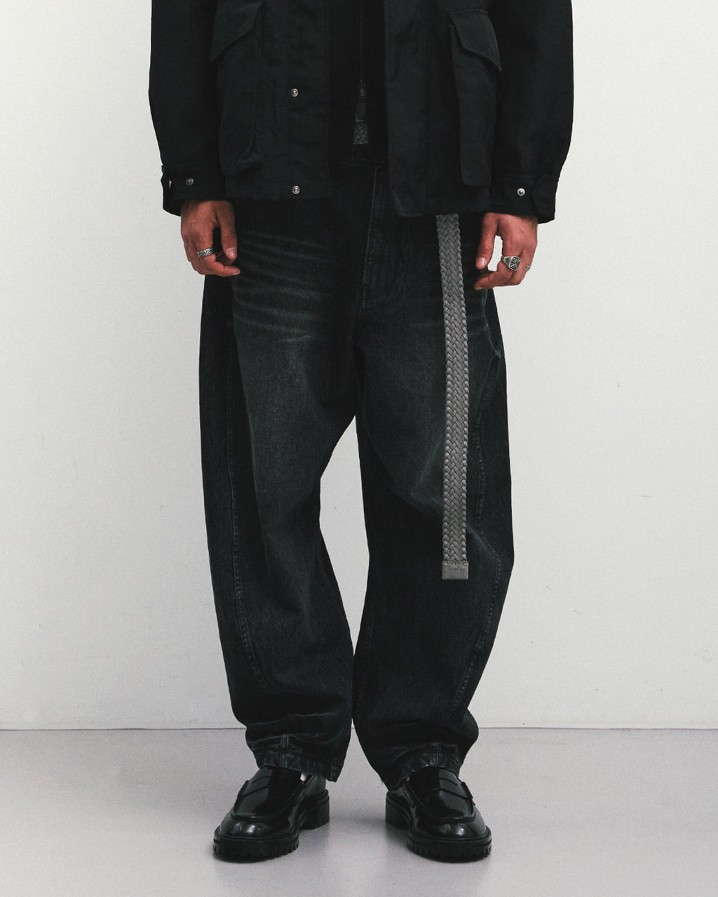 Eastlogue - Cinch Back Curved Pants (Black Denim) product image 3 | TRAB K-Fashion Australia