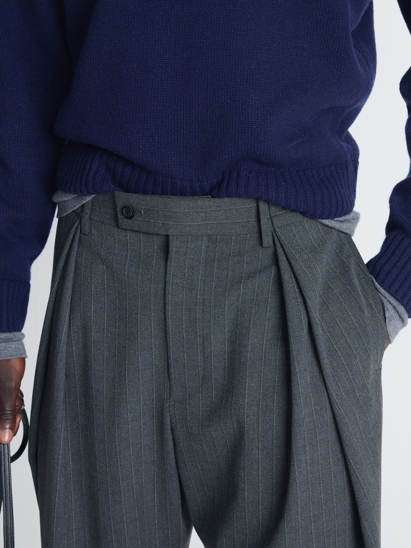 Tonywack - Cross Tuck Wide Trousers (Grey Pinstripe) product image 6 | TRAB K-Fashion Australia