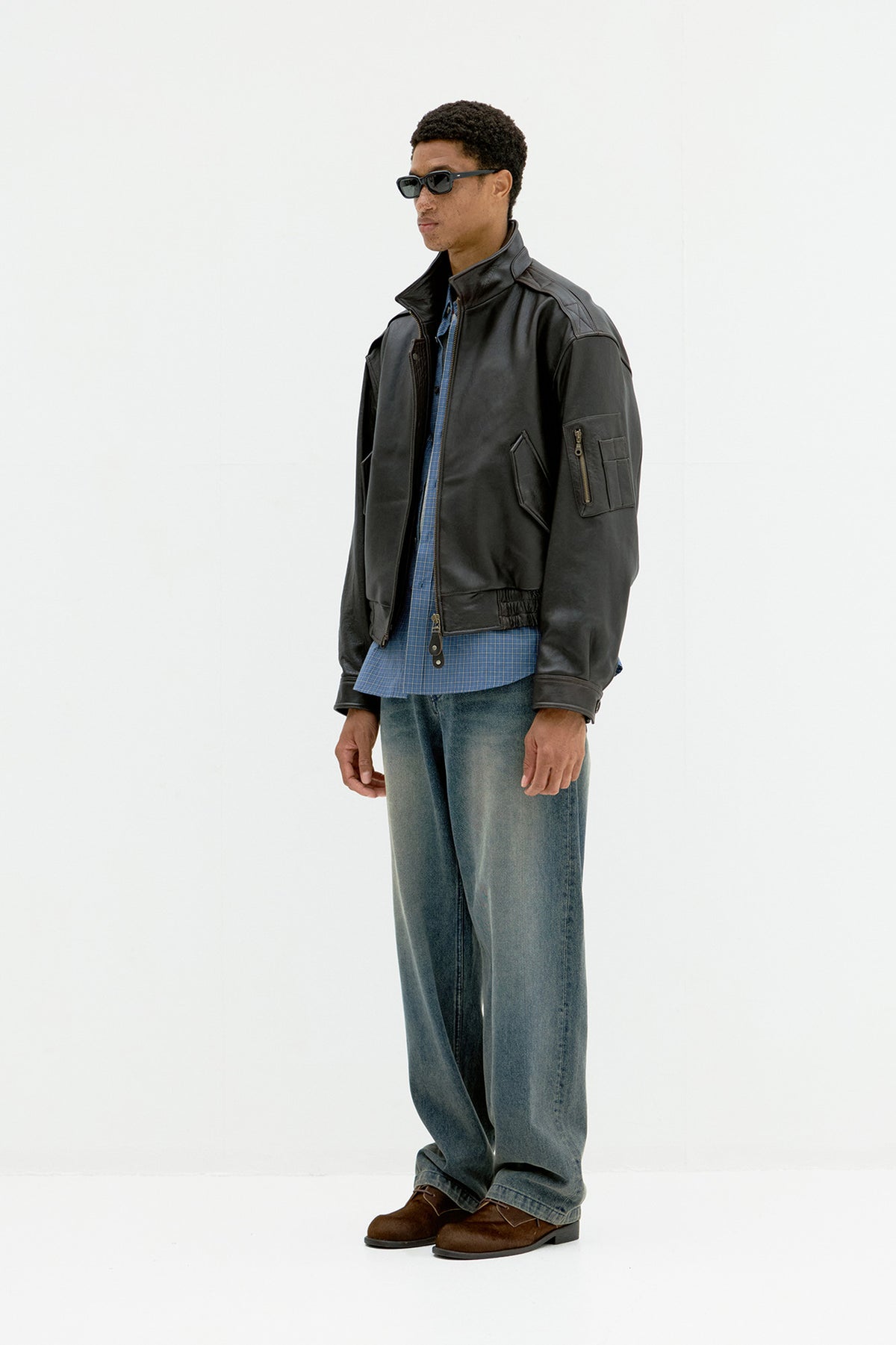 Coor - Vintage Shelter Neck Collar Leather Jumper (Black Brown) product image 3 | TRAB K-Fashion Australia