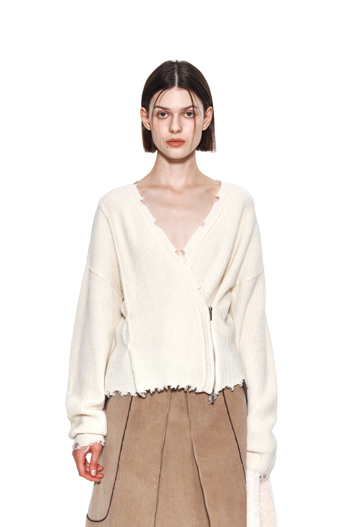 Matin Kim - Pinched Two Way Knit Zip Cardigan (Ivory) product image 5 | TRAB K-Fashion Australia