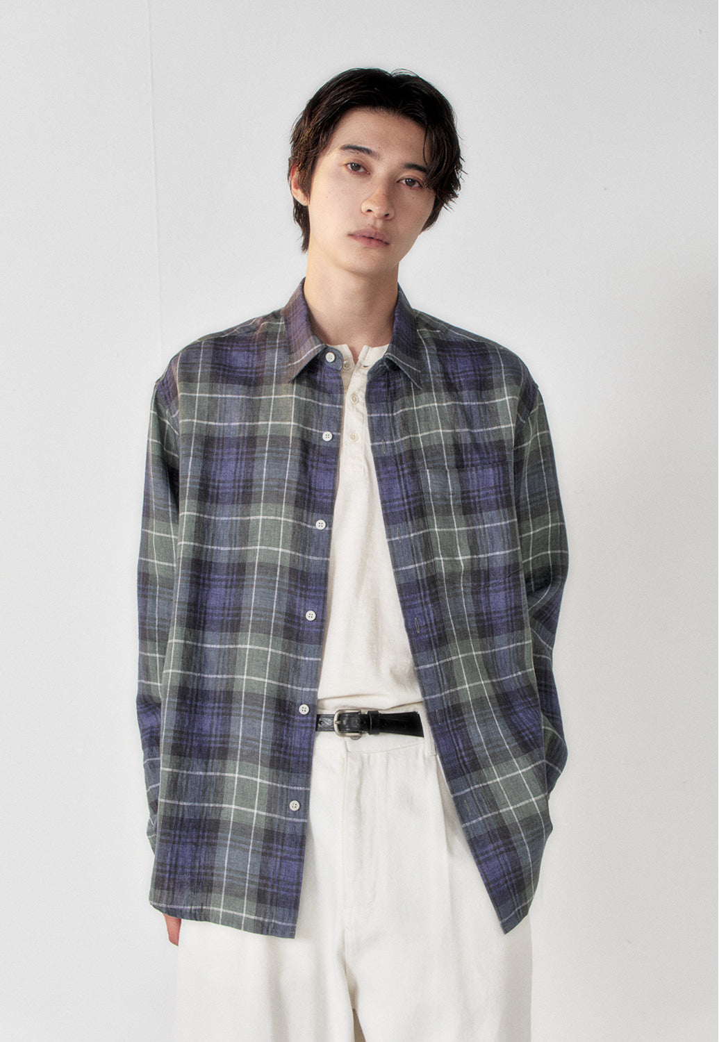 Art if acts - Linen French Check Shirt (Khaki/Blue) product image 5 | TRAB K-Fashion Australia