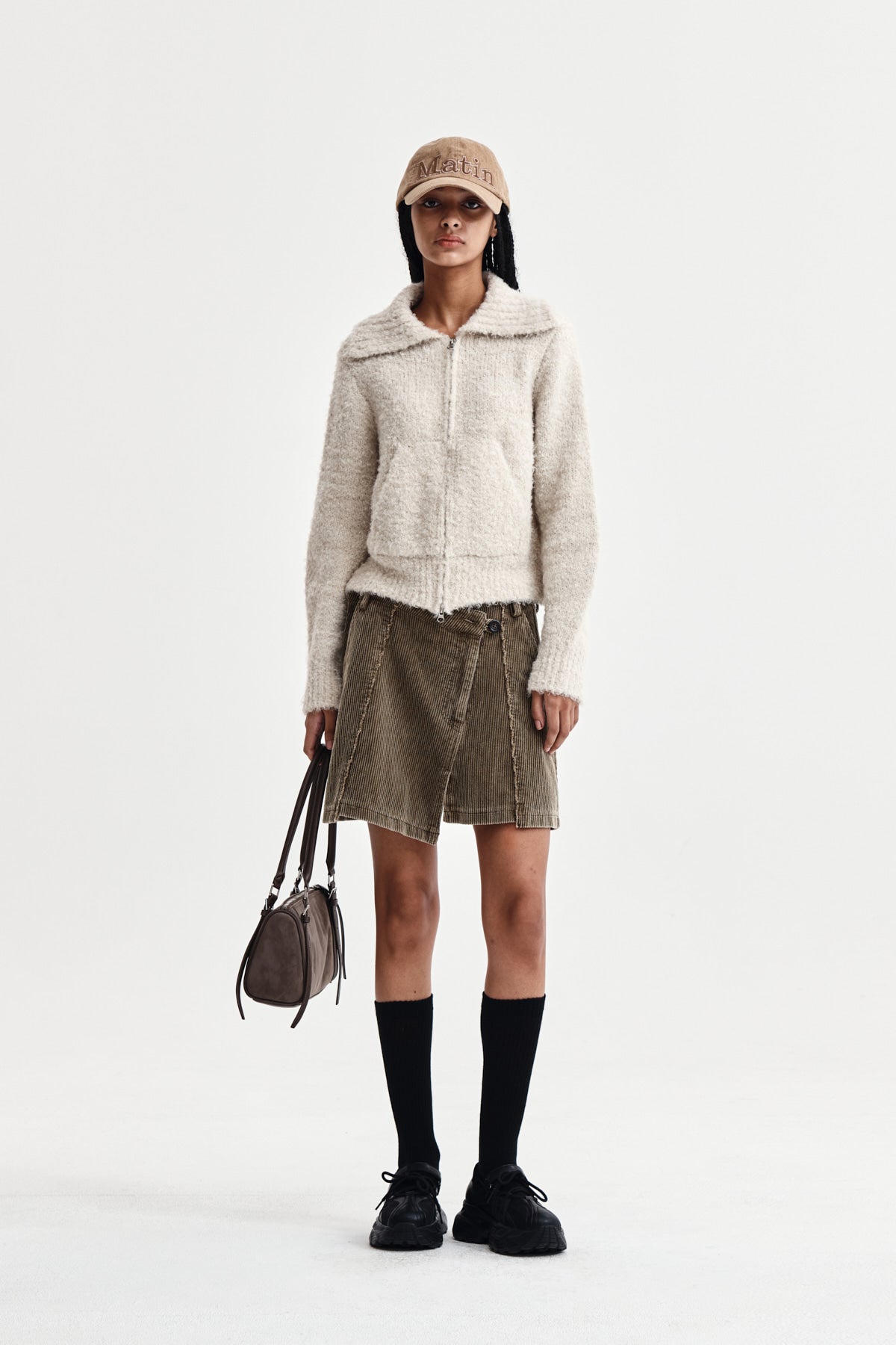 Matin Kim - Boucle Knit Zip Up Cardigan (Light Beige) product image 9 | TRAB K-Fashion Australia